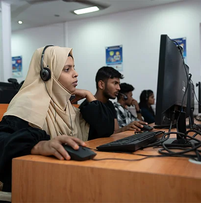 A student learning MSC IT at the Shrem Sewa Development Centre.